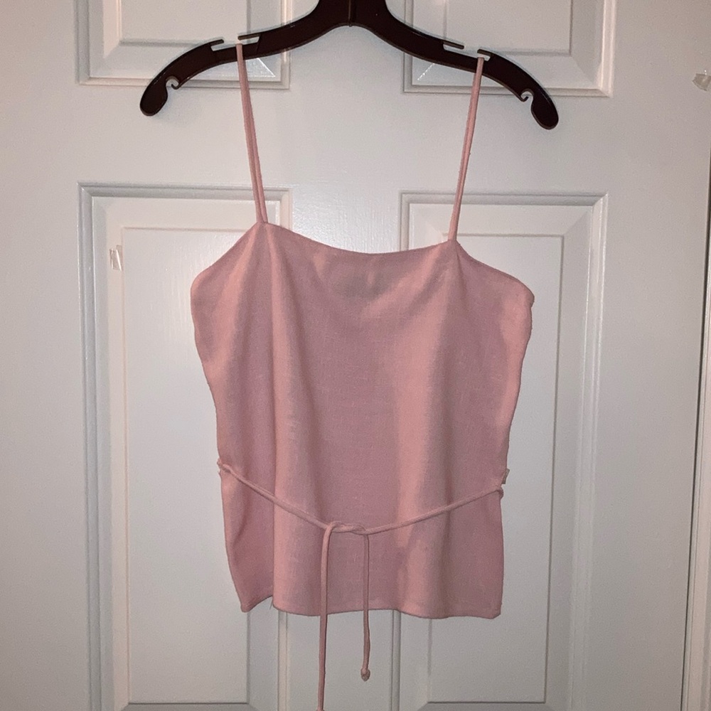 Pink Sleeveless Crop Camisole with Tie Front